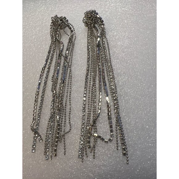 Rhinestone Ball Chain Tassel Earrings Post 4" Drop Lovers Knot Glamour Holidays - Picture 6 of 14